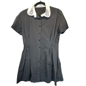 A115 🕷️ BlackMilk Gothic Spider Collared Babydoll Shirt Dress Size 14